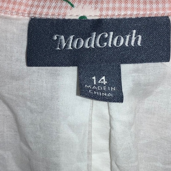 Modcloth Daytime Dynamo Gingham Floral cotton Shirtdress Sz 14 lined cottagecore - Picture 6 of 11